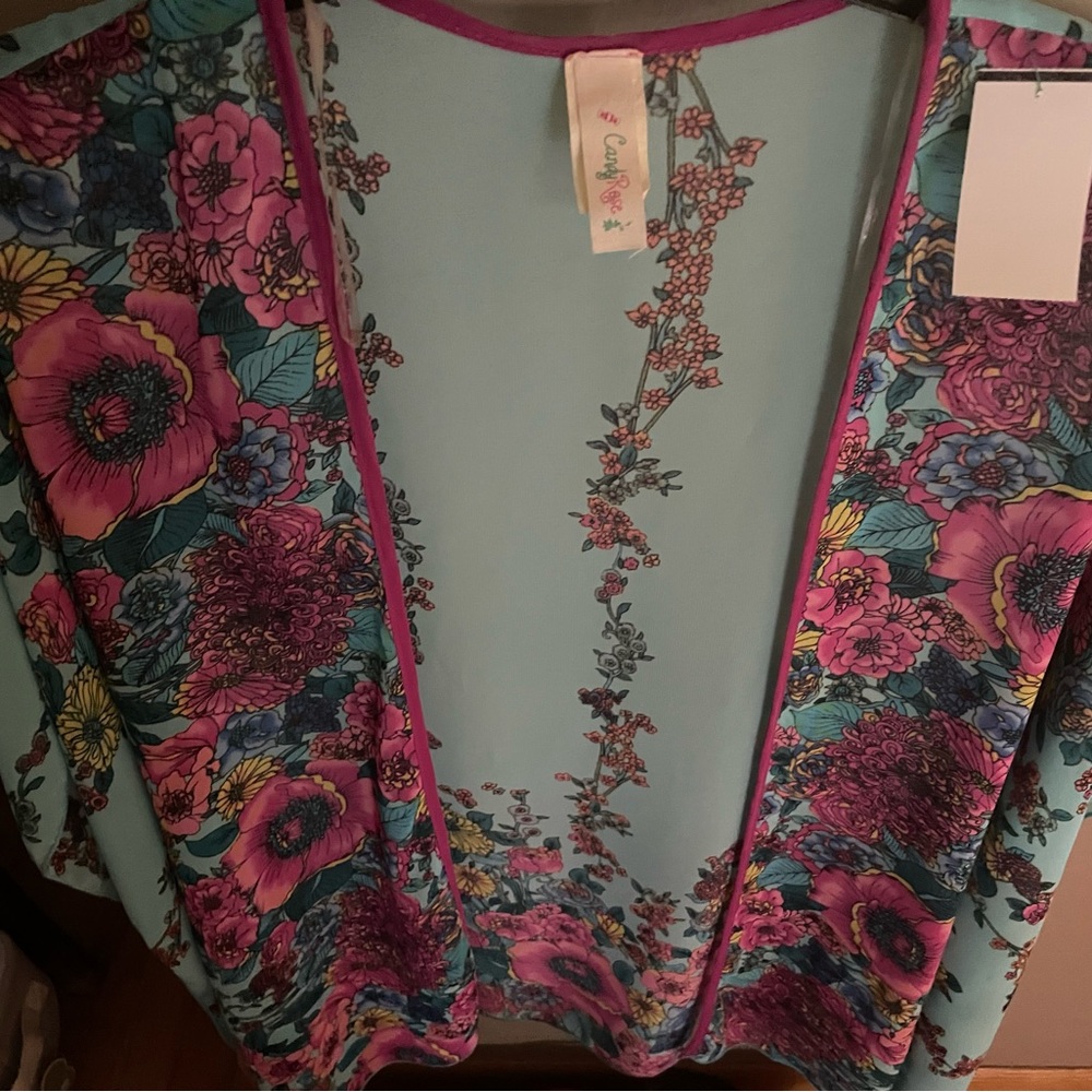 Pink and Blue Floral Kimono with Ornate Design